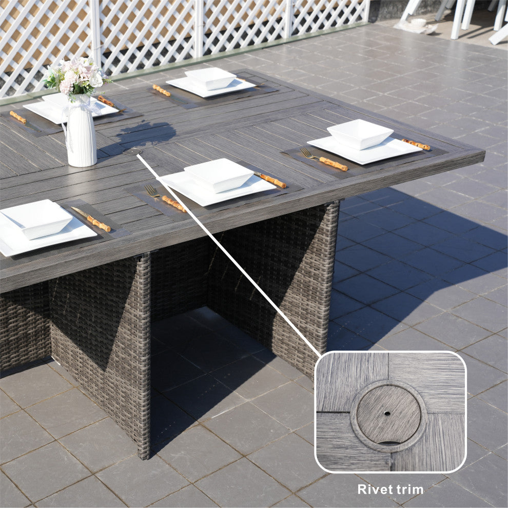 Outdoor Patio Wicker Dining Table Set with Chairs, 11-Piece Set, Gray