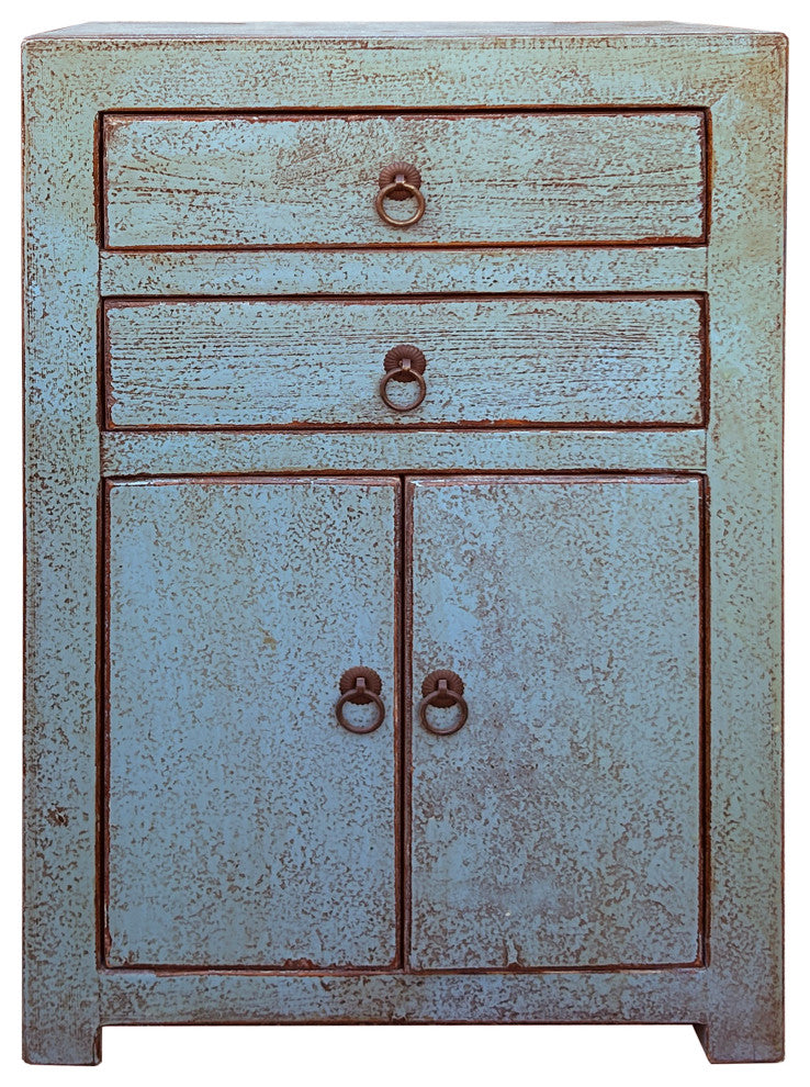 Distressed Marks Gray Blue 2 Drawers End Table Nightstand