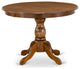 Dining Table, Acacia Walnut Color Top Surface, Asian Wood Table Pedestal Legs