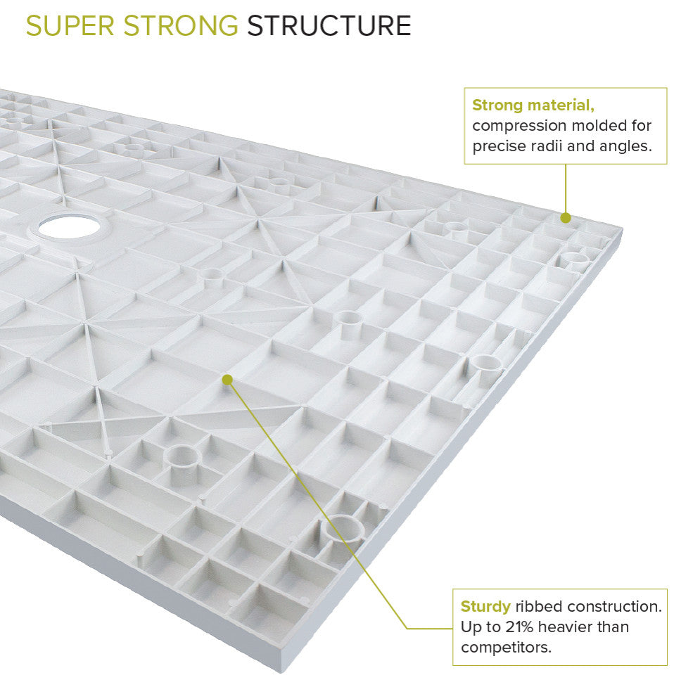 Transolid 60-in L x 35.5-in W Zero Threshold Center Drain Shower Base, White