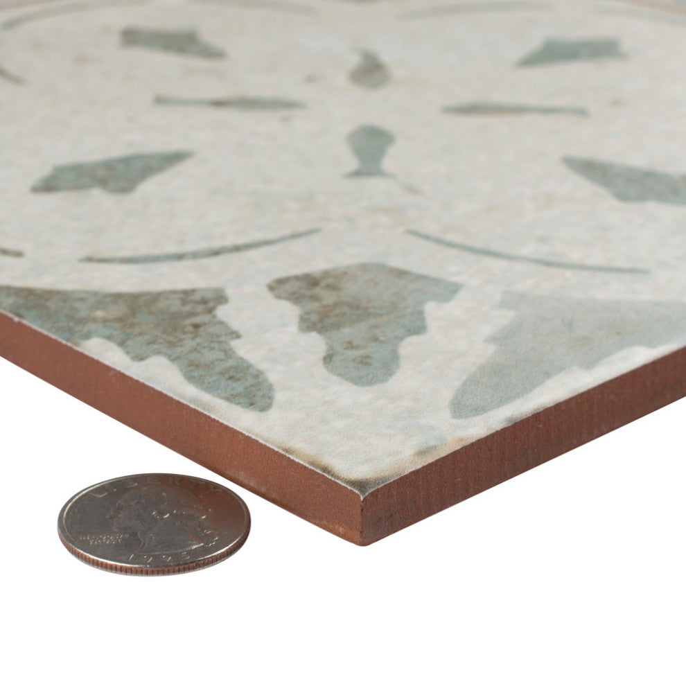 Kings Aurora Encaustic Ceramic Floor and Wall Tile, Sage Green