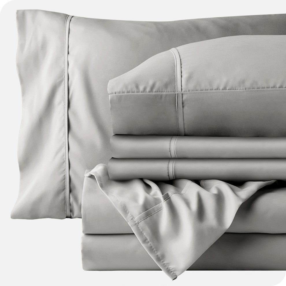 Bare Home Twin & Twin XL 5-Piece Microfiber Sheet Set, Light Gray, Twin