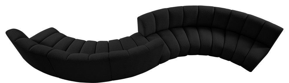 Infinity Boucle Fabric Upholstered 6-Piece S-Shaped Modular Sectional, Black