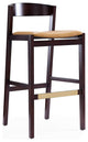 Mid Century Counter Stool, Faux Leather Seat and Low Curved Backrest, Camel