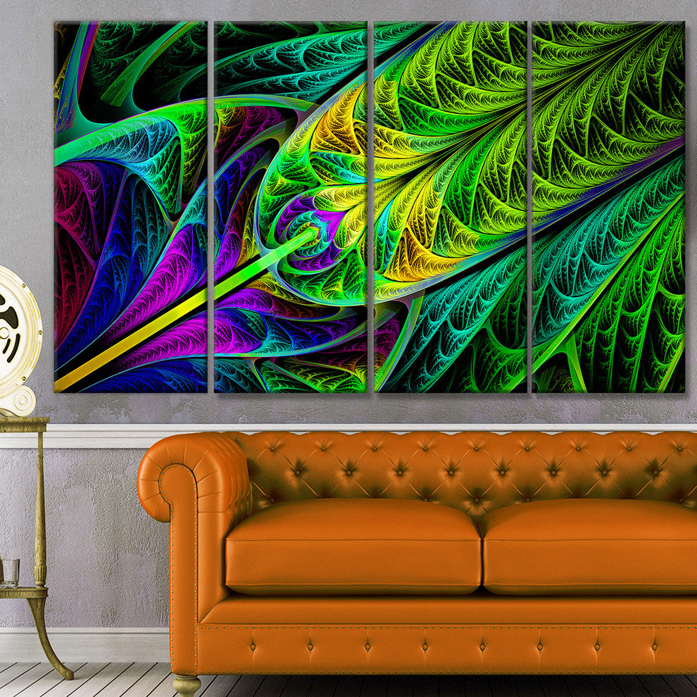 Green Stained Glass Texture, Abstract Wall Art Canvas, 48"x28", 4 Panels