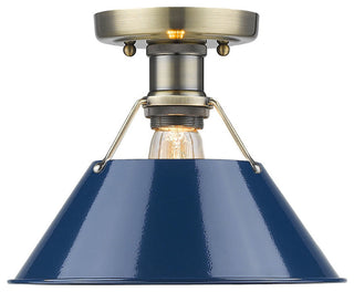 Golden Lighting Orwell Flush Mount, Aged Brass, Navy Blue Shade