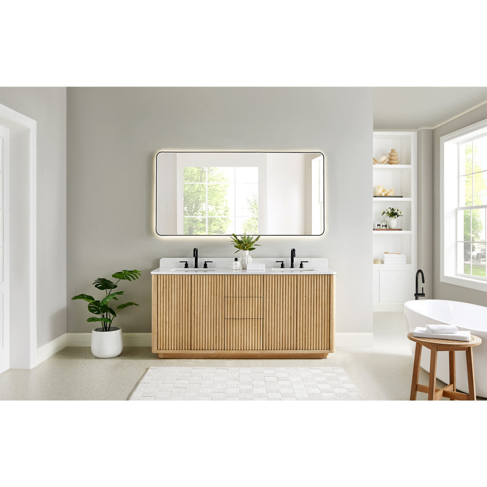 Clayton Bathroom Vanity, Washed Light Brown, 72", No Mirror