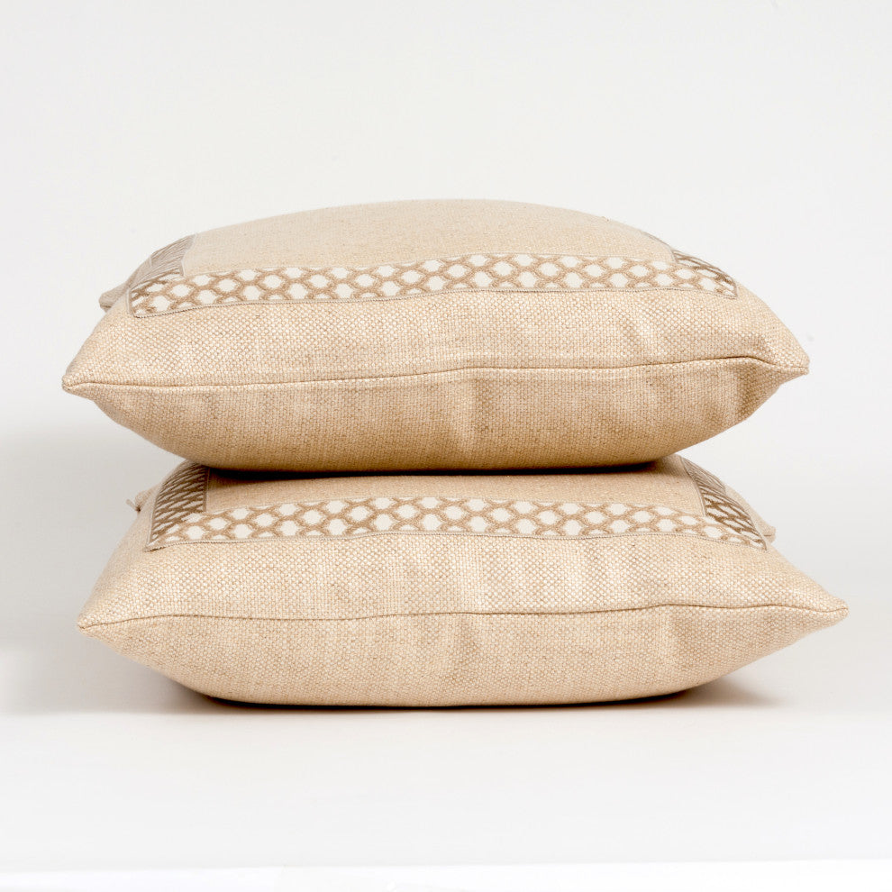Beige luxurious pillow cover with decorative trim, Throw pillow cover, 22x22