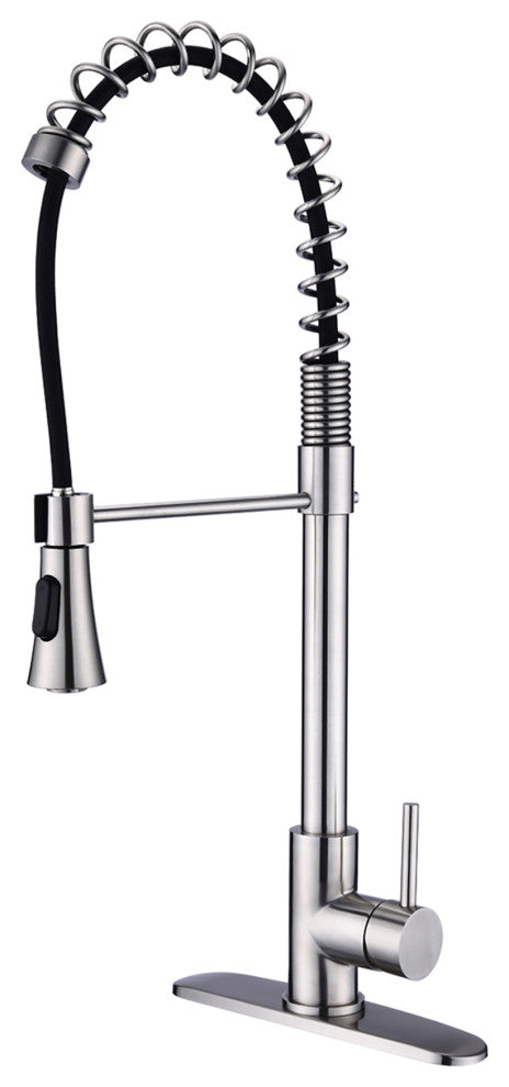 Single Handle Deck Mounted Spring Neck Pull Down Kitchen Faucet with Sprayer, Br