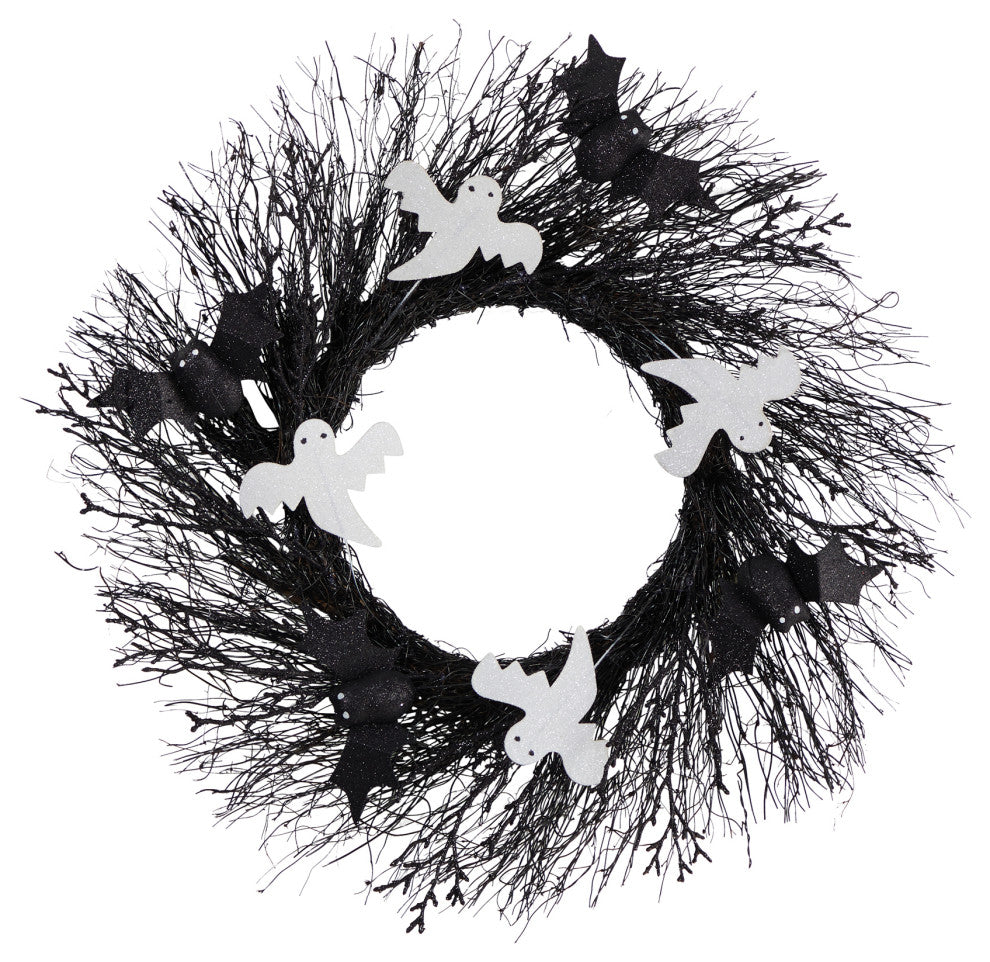 22" Halloween Ghost and Bats Twig Wreath