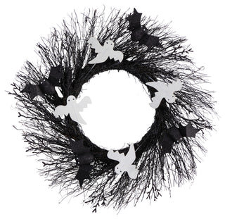 22" Halloween Ghost and Bats Twig Wreath