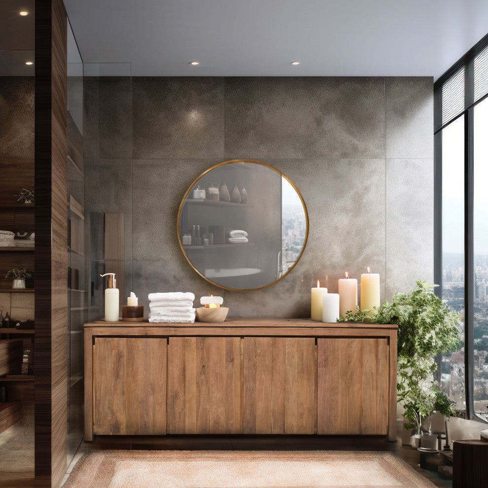 Recycled Teak Wood Valencia Large Bathroom Linen Cabinet With 4 Doors