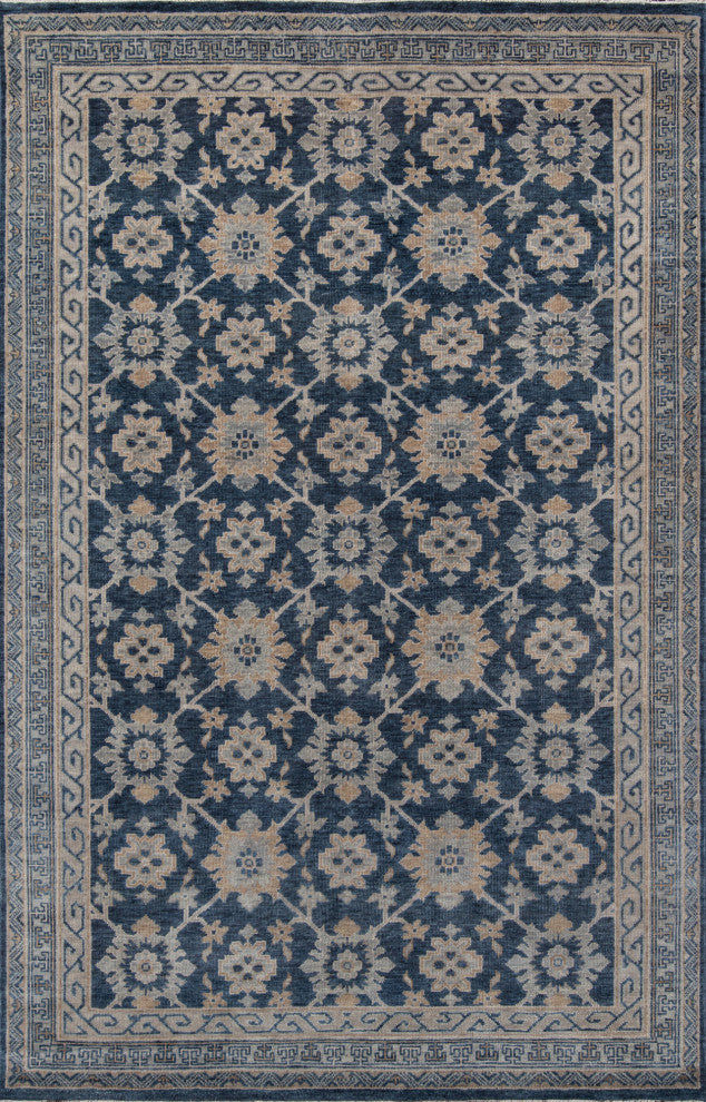 Momeni Banaras Hand Knotted Wool Rug, Blue, 9'6"x13'6"