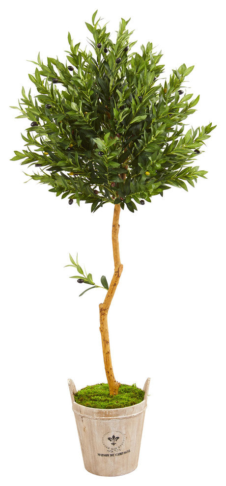Nearly Natural 63" Olive Topiary Artificial Tree in Farmhouse Planter
