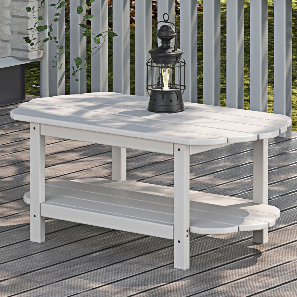 2 Tier Patio Table, Adirondack Outdoor Coffee Table for Backyard Pool, White