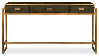 Shagreen Console Table With Drawers Leaf Green Leather