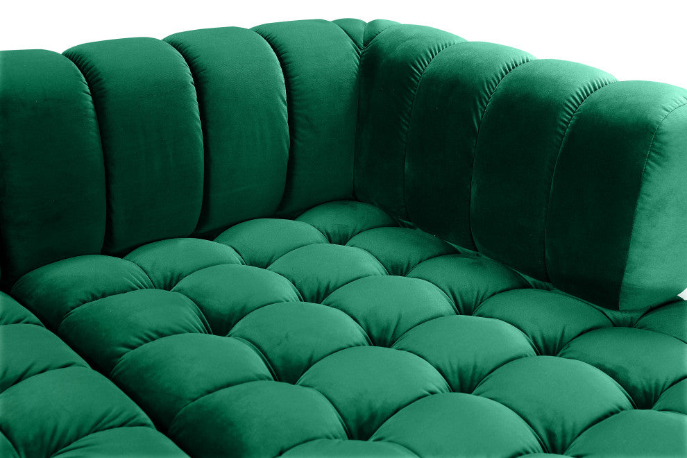 Gwen Biscuit Tufted Velvet Upholstered 3 Piece Sectional, Green