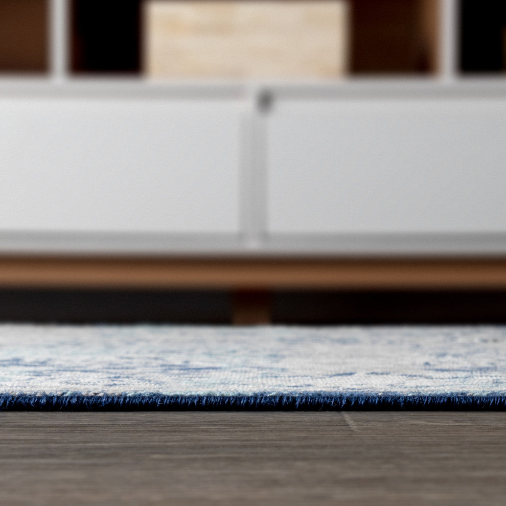 Modern Persian Vintage Medallion Navy /Light Grey 2' x 8' Runner Rug