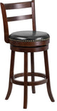 30" High Cappuccino Wood Barstool With Black Leather Swivel Seat