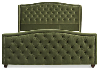 Marcella Upholstered Tufted Shelter Wingback Panel Bed, Olive Green Performance Velvet, King