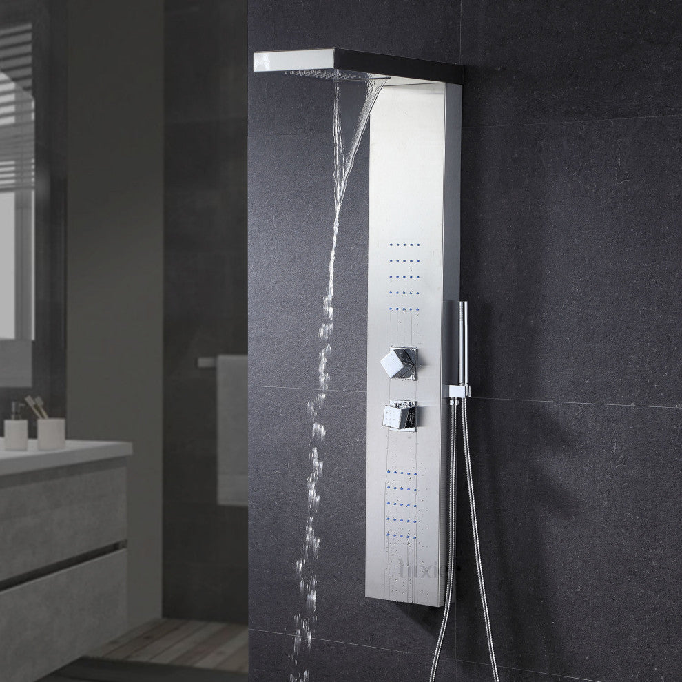 Luxier 48" Shower Panel System With Rainfall Waterfall Shower Head Hand Shower