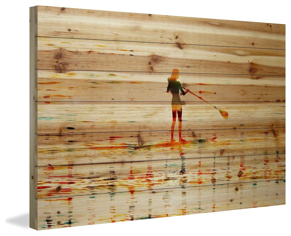 "Paddling" Print on Natural Pine Wood, 45"x30"