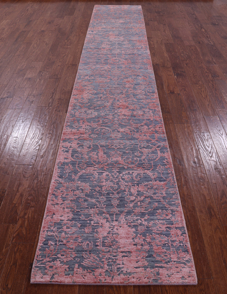 Runner Modern Hand-Knotted Wool & Silk Rug 2' 7" X 14' 9" - Q15767