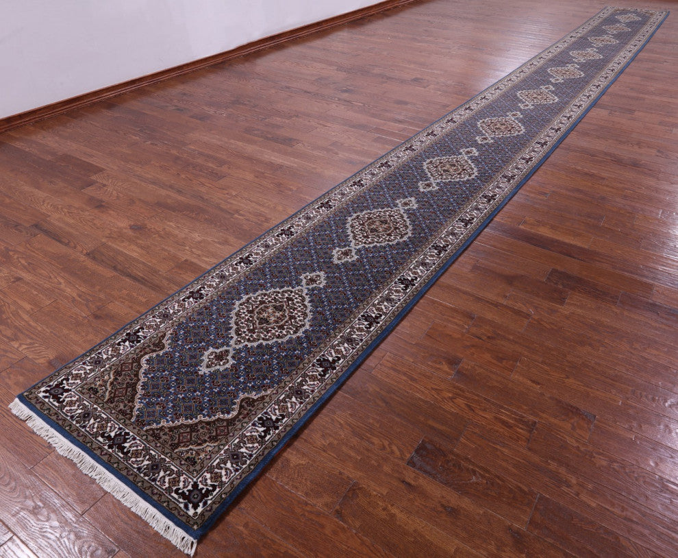 2' 10" X 30' 1" Runner Persian Tabriz Wool and Silk Hand Knotted Rug Q8946