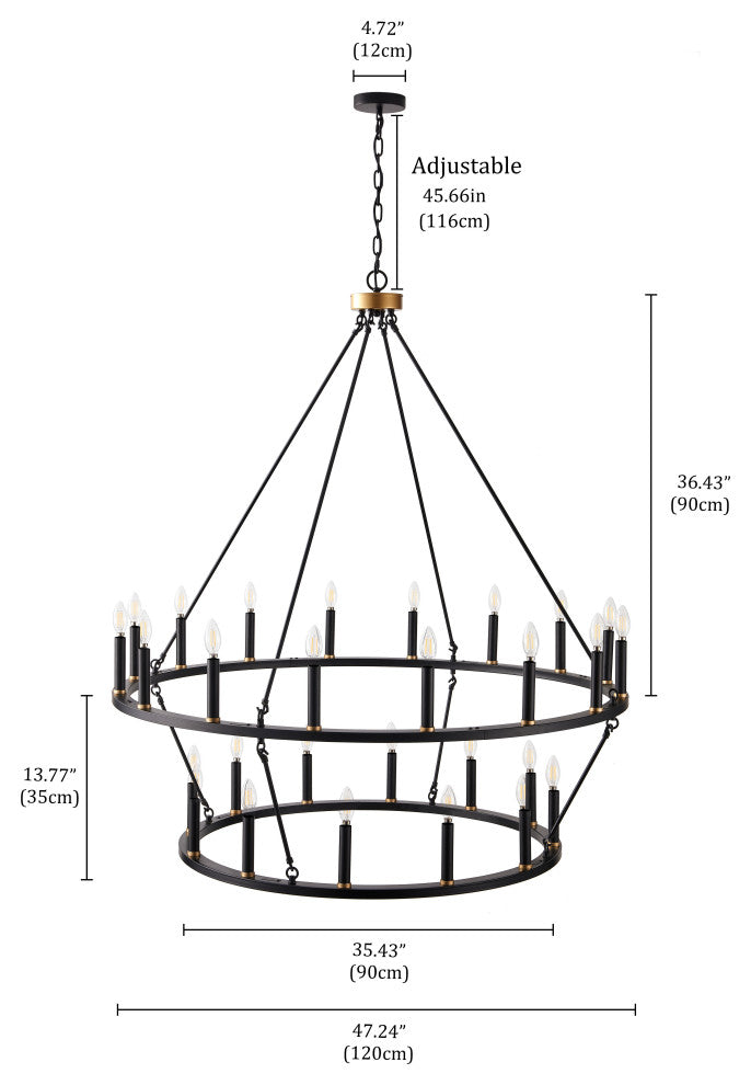 28-Light Wagon Wheel Pendant Candle Style Ceiling Light, Black