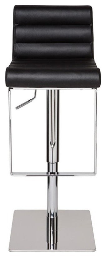 Fanning Adjustable Leather Barstool, Black