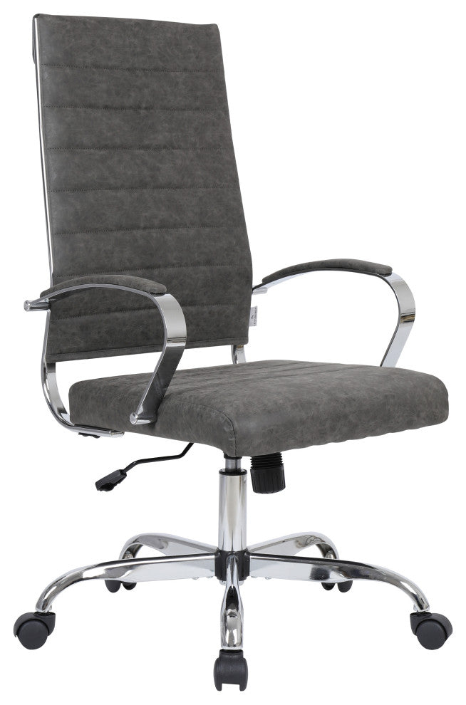 Benmar High-Back Leather Office Chair with Swivel Tilt and Adjustable Height, Charcoal