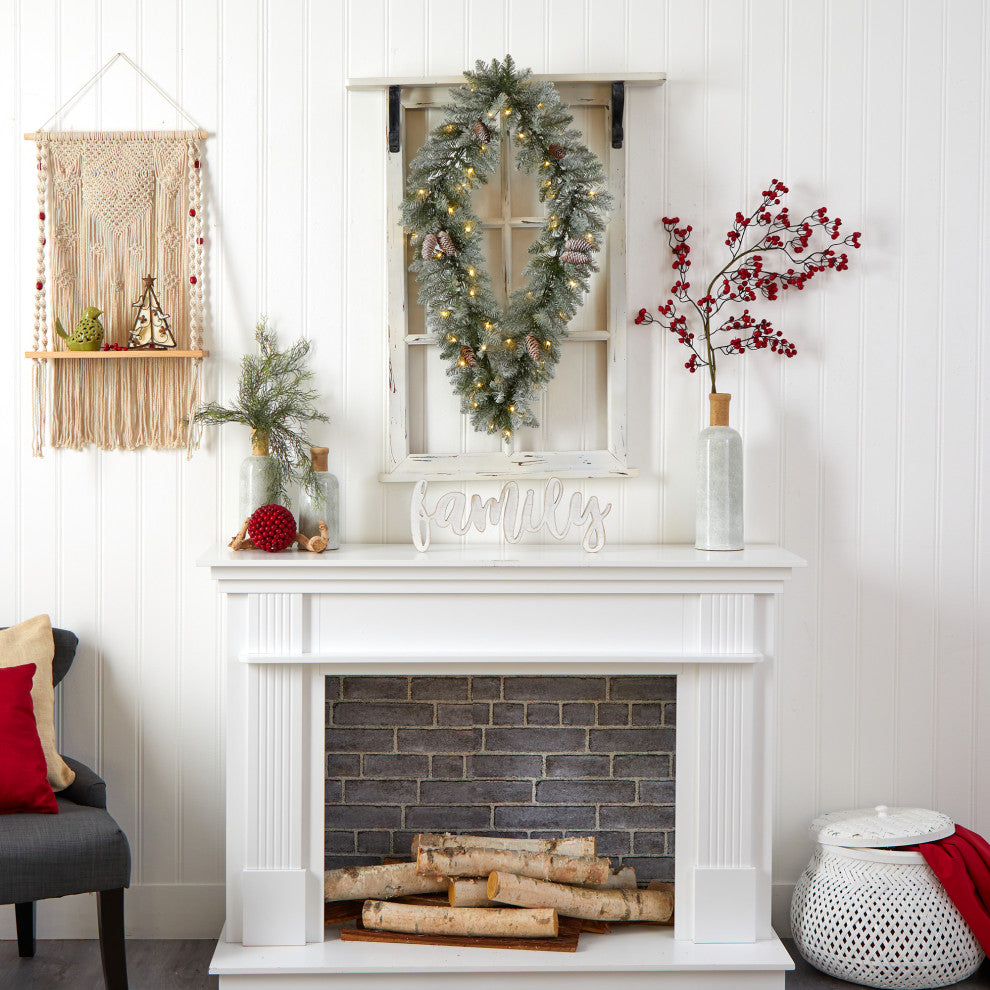 3' Holiday Xmas Geometric Diamond Frosted Wreath W/Pinecones & White LED Lights