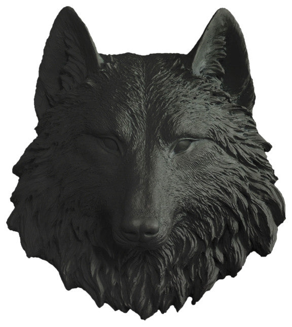 Mounted Resin Wolf Head, Black, Mini