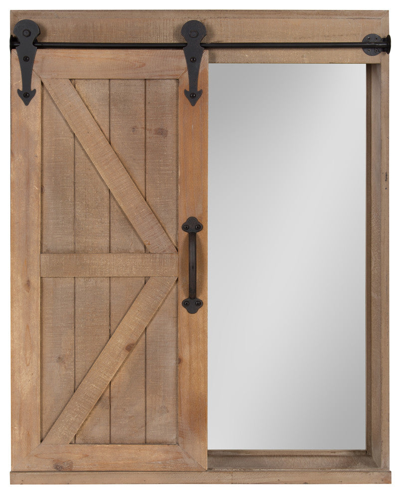 Cates Decorative Bath Medicine Cabinet Mirror with Barn Door, Rustic Brown