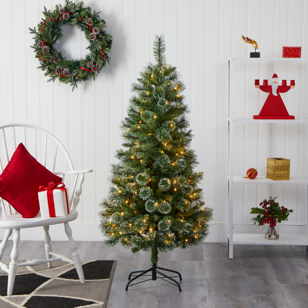 5' Wisconsin Slim Snow Tip Pine Faux Christmas Tree With 150 Clear LED Lights