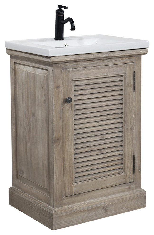 Rustic Style 24, Inch Bathroom Vanity With Ceramic Single Sink, No Faucet