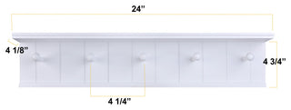 Danya B. 24" Wall Mount Wooden Coat Rack With Hooks and Display Shelf White