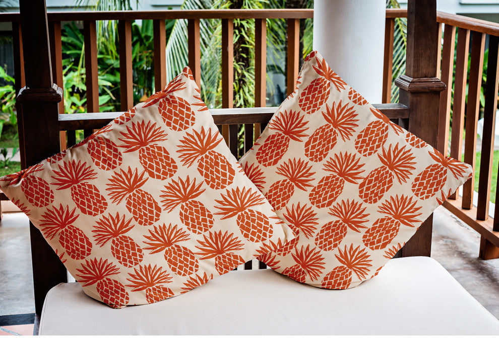 18" x 18" Pineapple Stripes Indoor/Outdoor Polyester Throw Pillow, Sienna