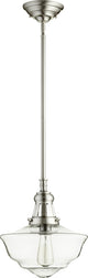 12" Clear Schoolhouse Pendant, Satin Nickel With Clear