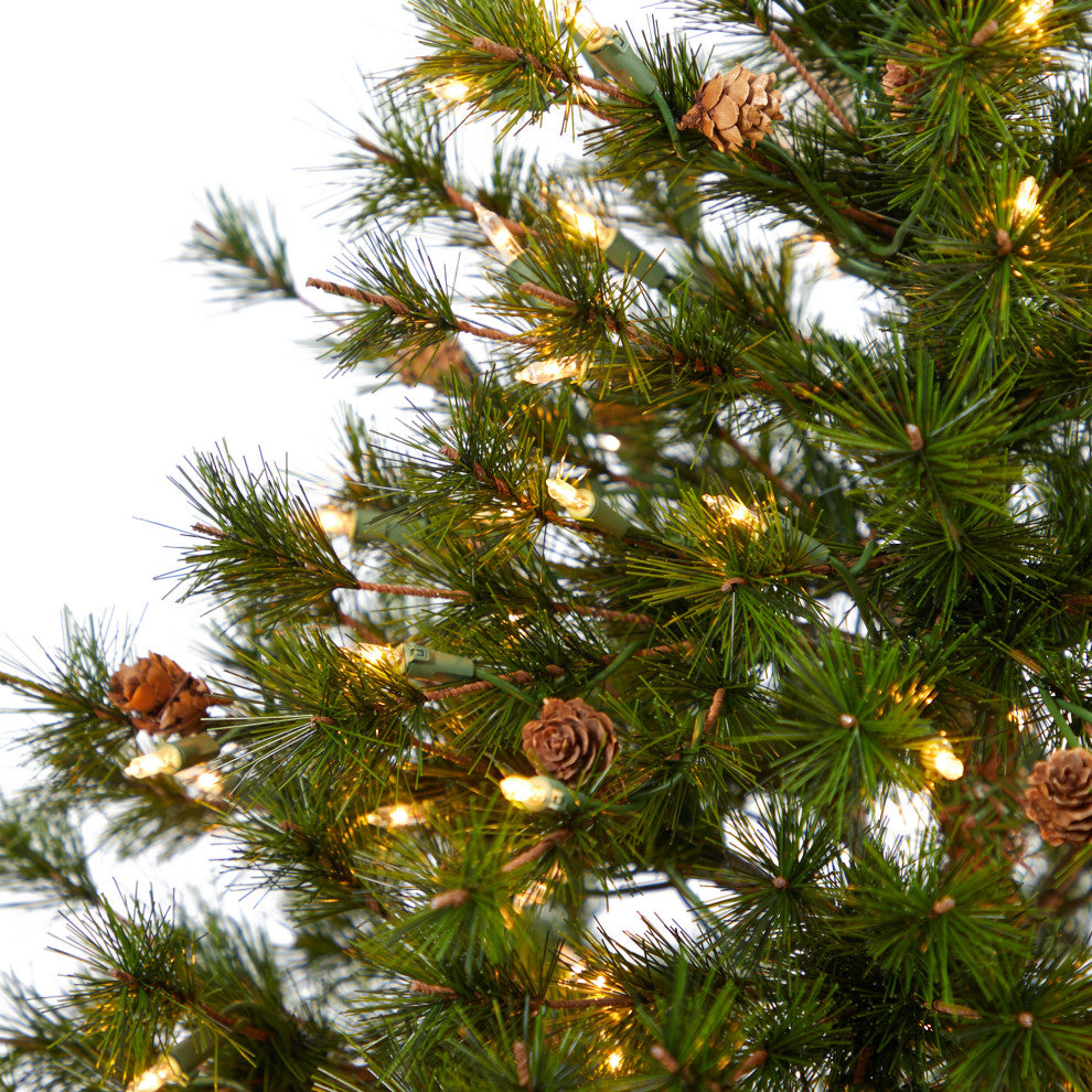 5' Colorado Mountain Pine Faux Xmas Tree W/Lights, Bendable Branches & Pinecones