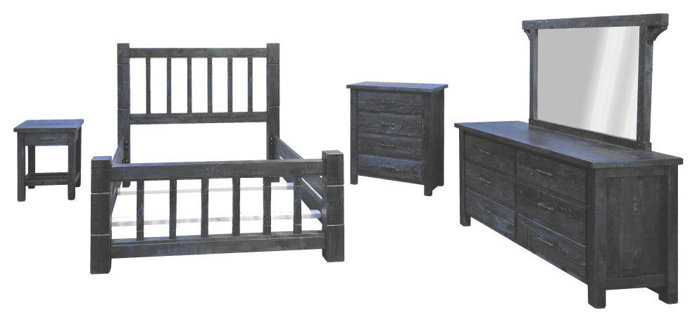 Barnwood Style Timber Peg Mission Bedroom Set, Smokey Gray, Queen
