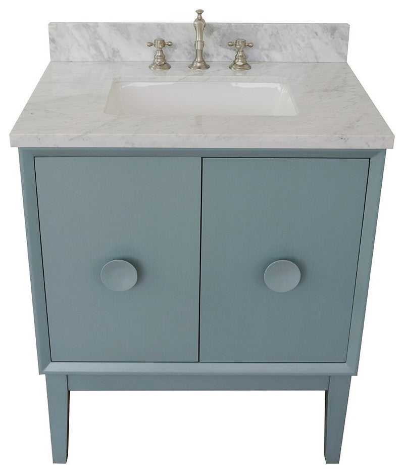 31" Single Vanity, Aqua Blue Finish With White Carrara Top