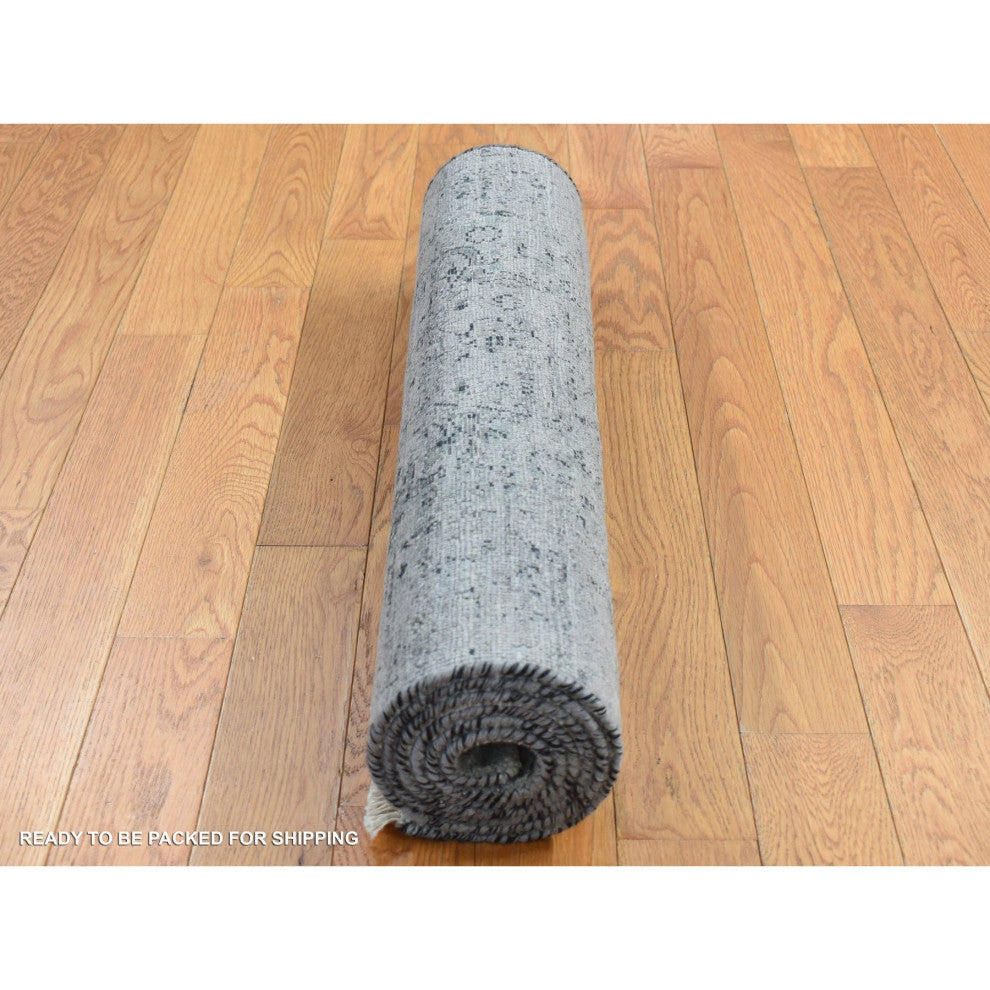 Gray Broken and Erased Wool Persian Design Hand Knotted Runner Rug 2'6" x 6'