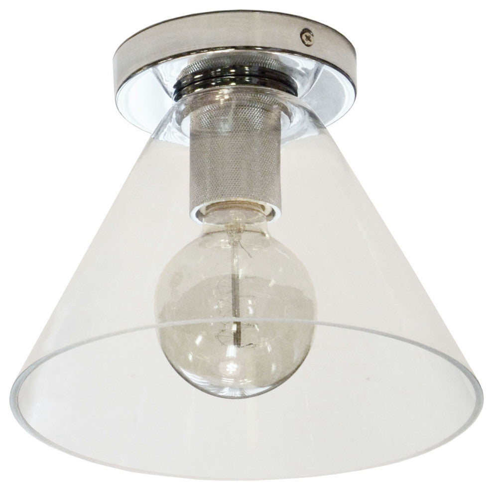 1 Light Incandescent Flush Mount, Polished Chrome with Clear Glass