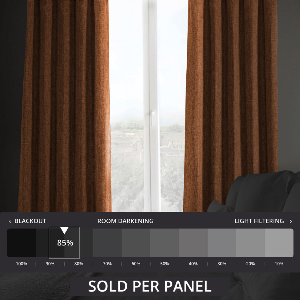 Faux Linen Darkening Curtain Single Panel, Desert Orange, 50"x96"