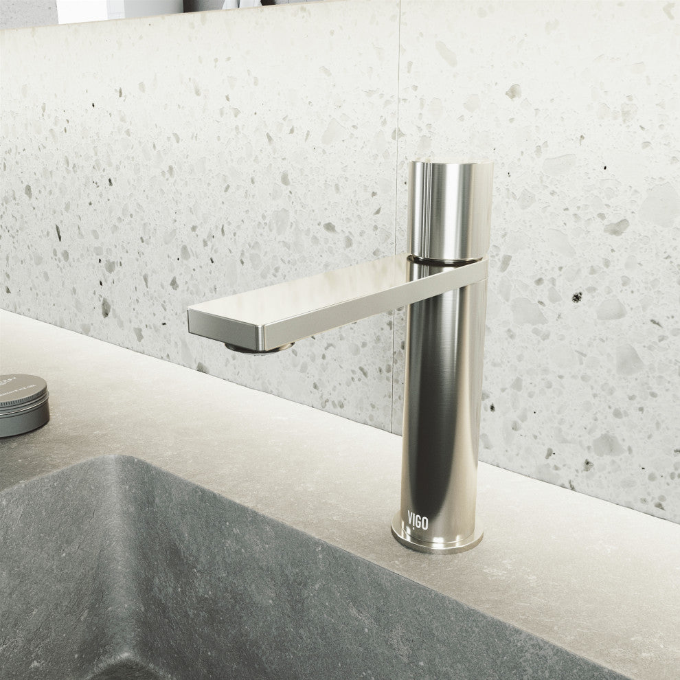 VIGO Halsey 8" H Single Handle Single Hole Bathroom Faucet, Brushed Nickel, Without Extras