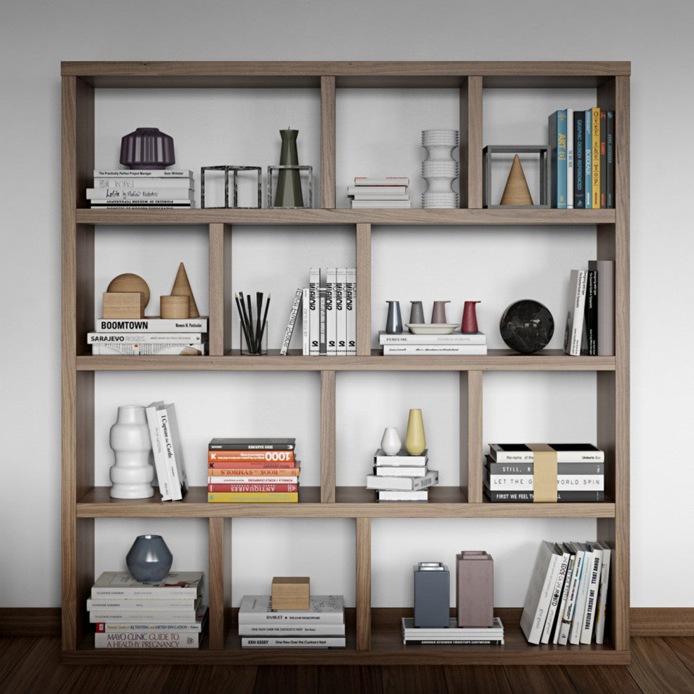 Modern Large Thick Wood Modular Bookcase, Walnut