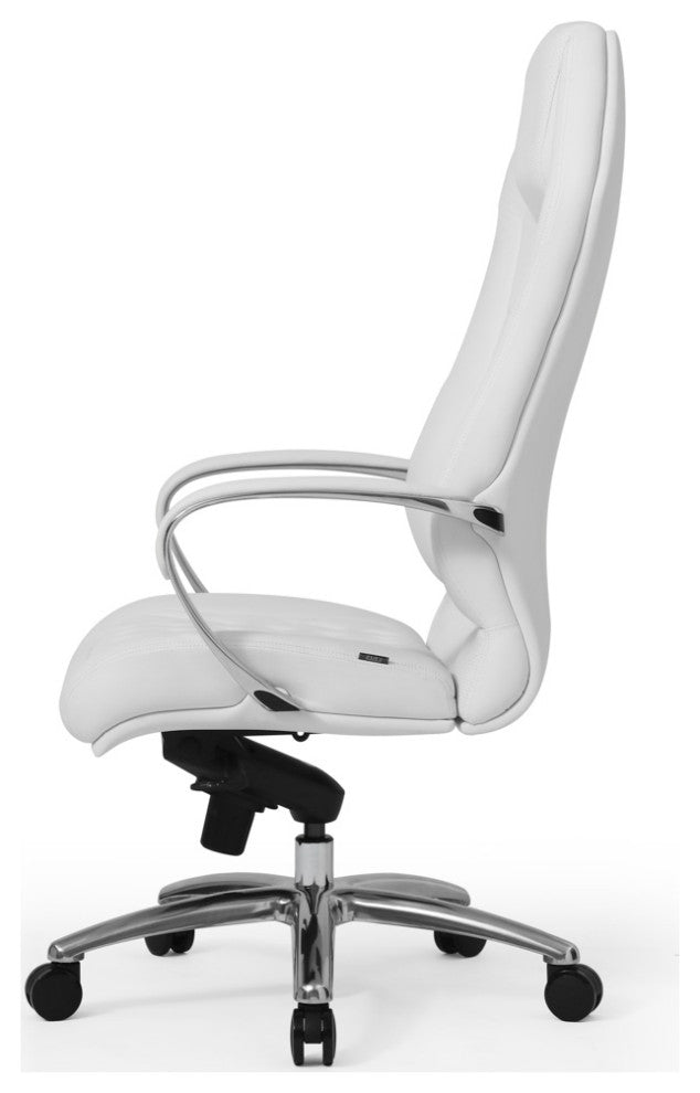 Modern Ergonomic Sterling Leather Executive Chair with Aluminum Base, White