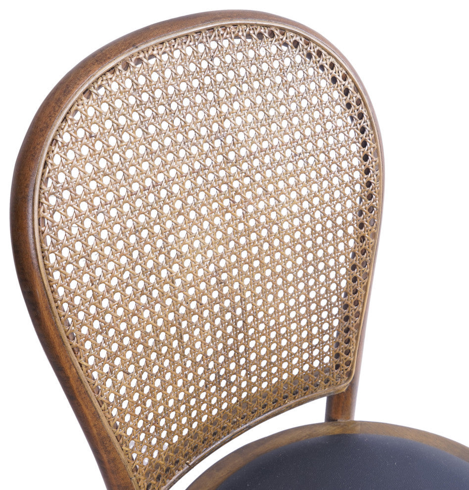 Cano Beech Wood and Rattan Dining Chair With Faux Leather Cushion, Set of 2, Natural Finish/Black
