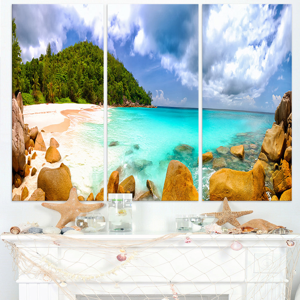 "Seychelles Beach Panorama" Photo Canvas Art Print, 3 Panels, 36"x28"